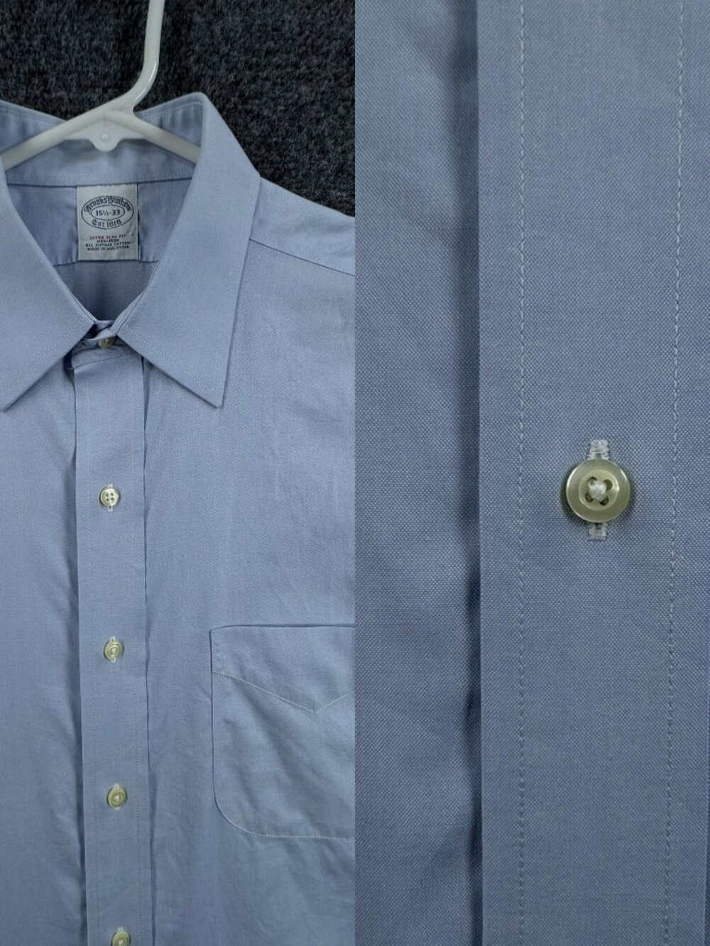 Brooks Brothers 15.5 33 Supima Non-Iron Blue Cotton Point Extra-Slim Shirt Men